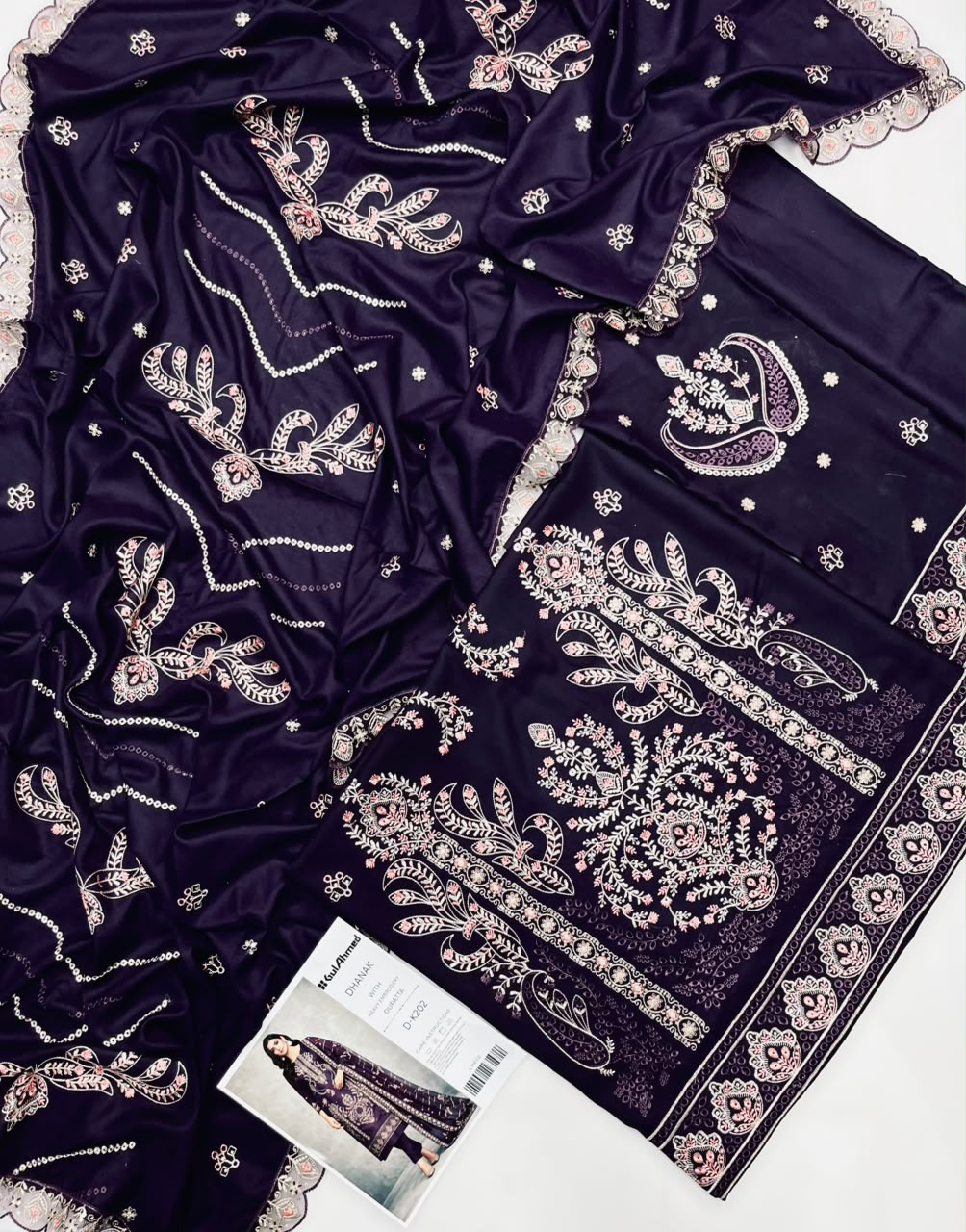 Gul Ahmed 202 Plumn Heavy Embroidered Dhanak 3PC- Unstitched