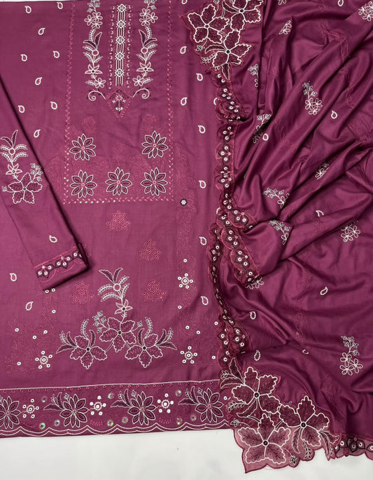 Asim Jofa 203- Heavy Embroidery Dhanak 3pc - Unstitched