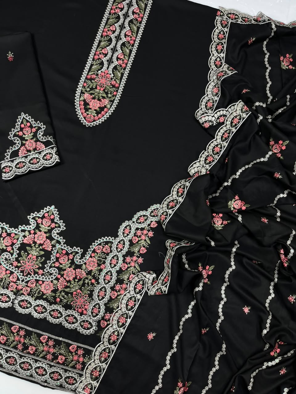 Crimson 208 Black- Heavy Embroidered 3pc- Unstitched