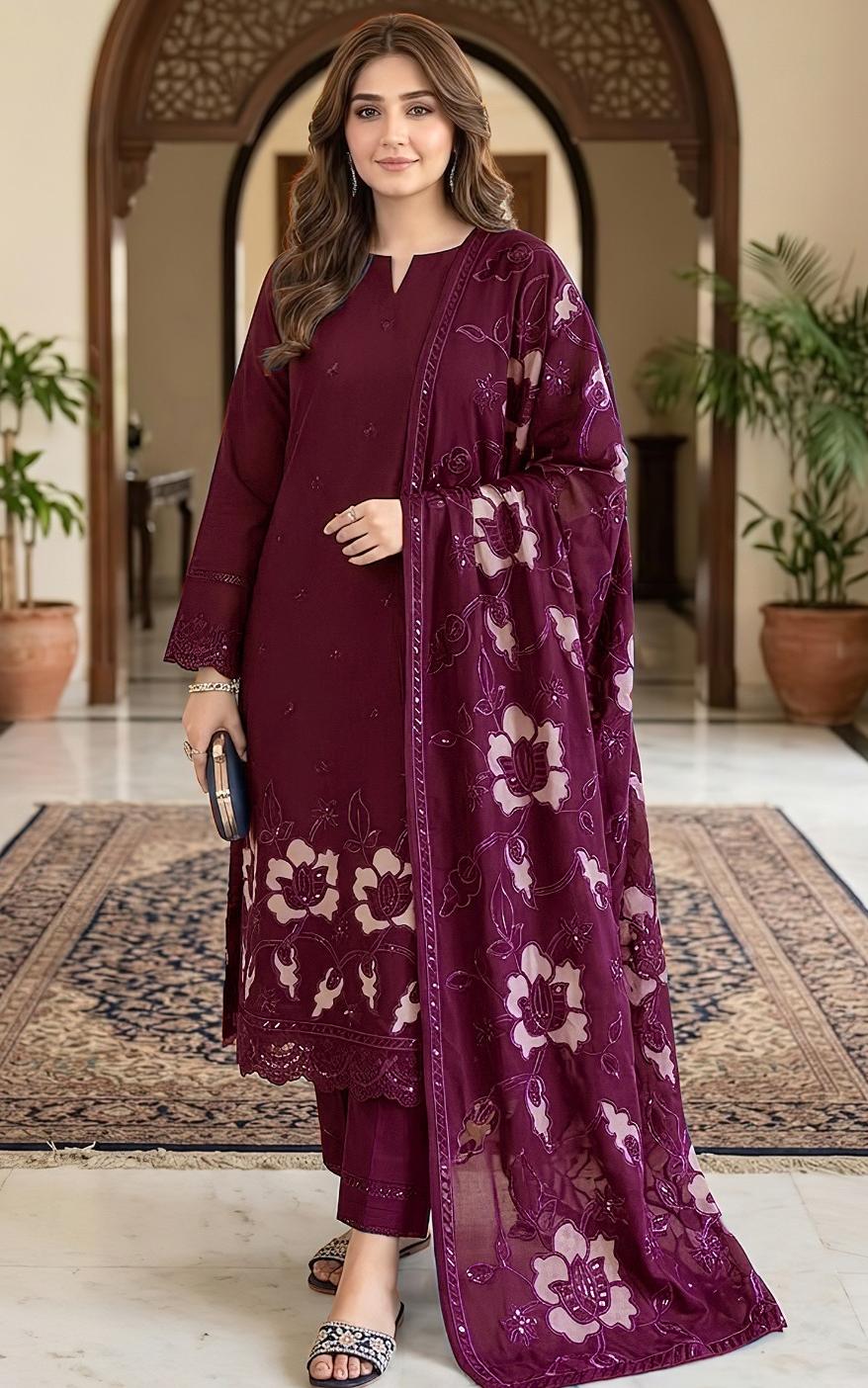 Maria B 2309 Heavy Embroidered Dhanak 3pc - Unstitched