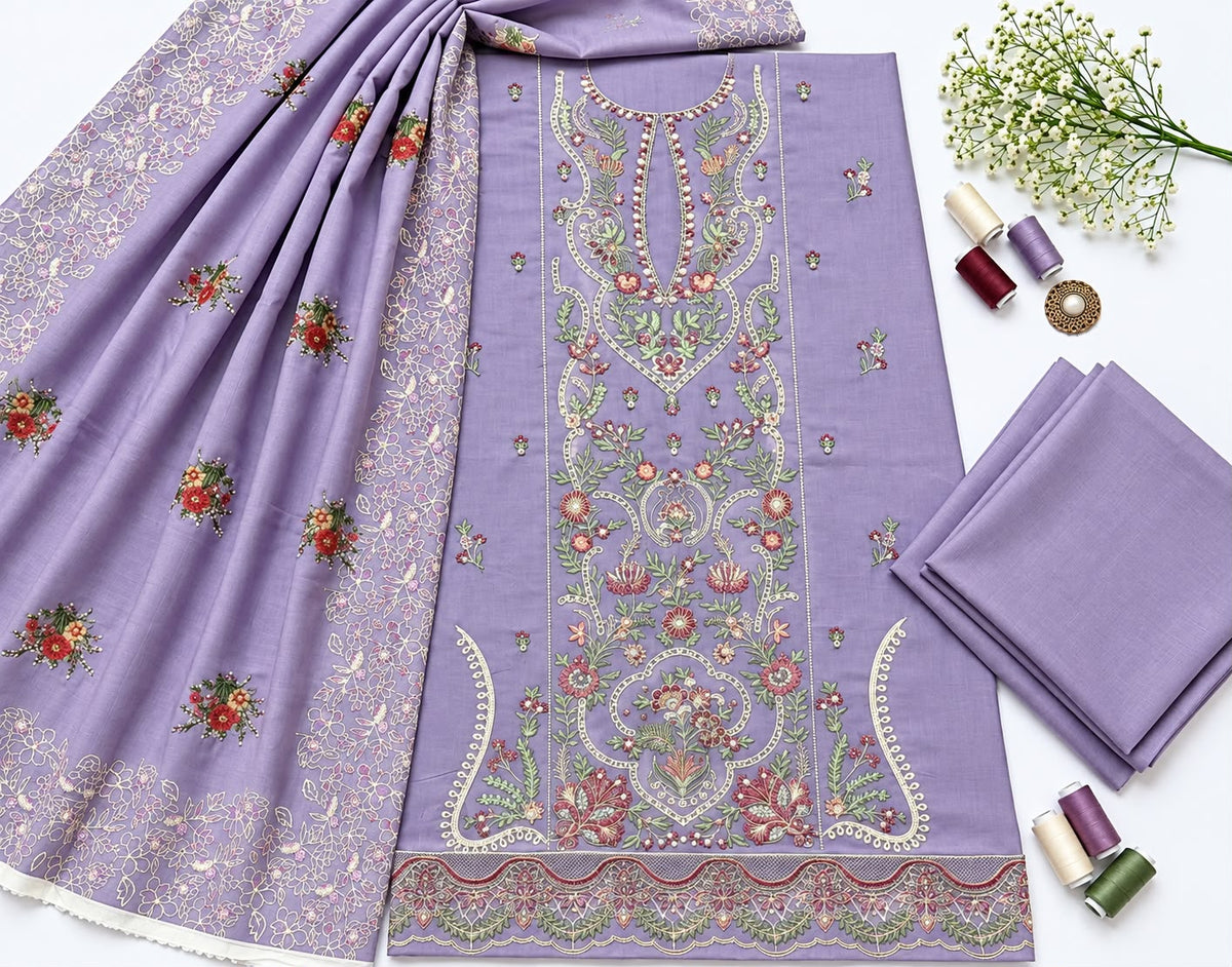 Akbar Aslam 714 Heavy Embroidered Dhanak 3pc - Unstitched