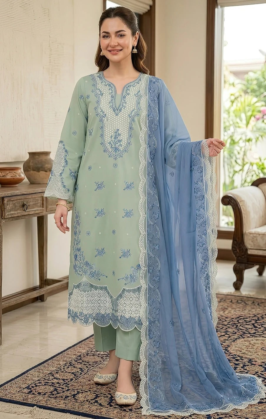 Aneela's 2278 Heavy Embroidered Dhanak 3PC - Unstitched