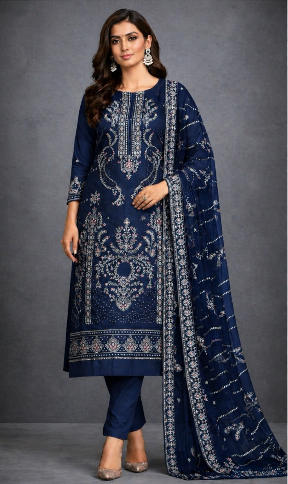 Gul  Ahmed 202 Zinc Blue – Heavy Embroidered Dhanak 3-PC Unstitched