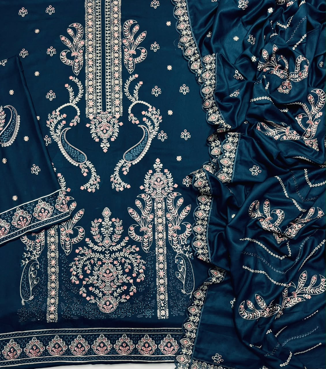 Gul  Ahmed 202 Zinc Blue – Heavy Embroidered Dhanak 3-PC Unstitched