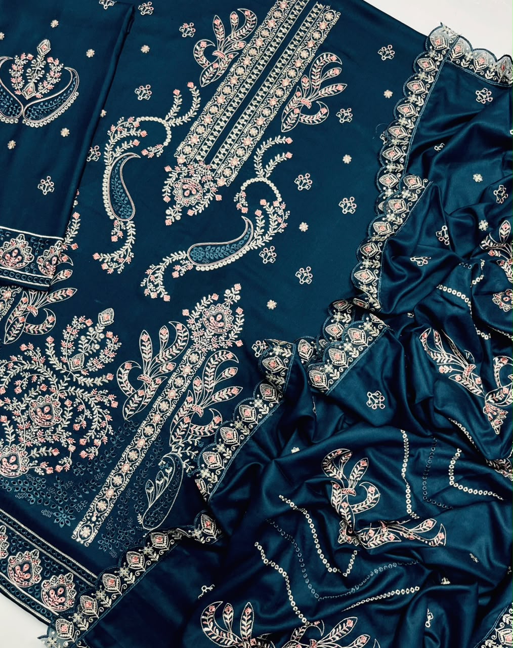 Gul  Ahmed 202 Zinc Blue – Heavy Embroidered Dhanak 3-PC Unstitched