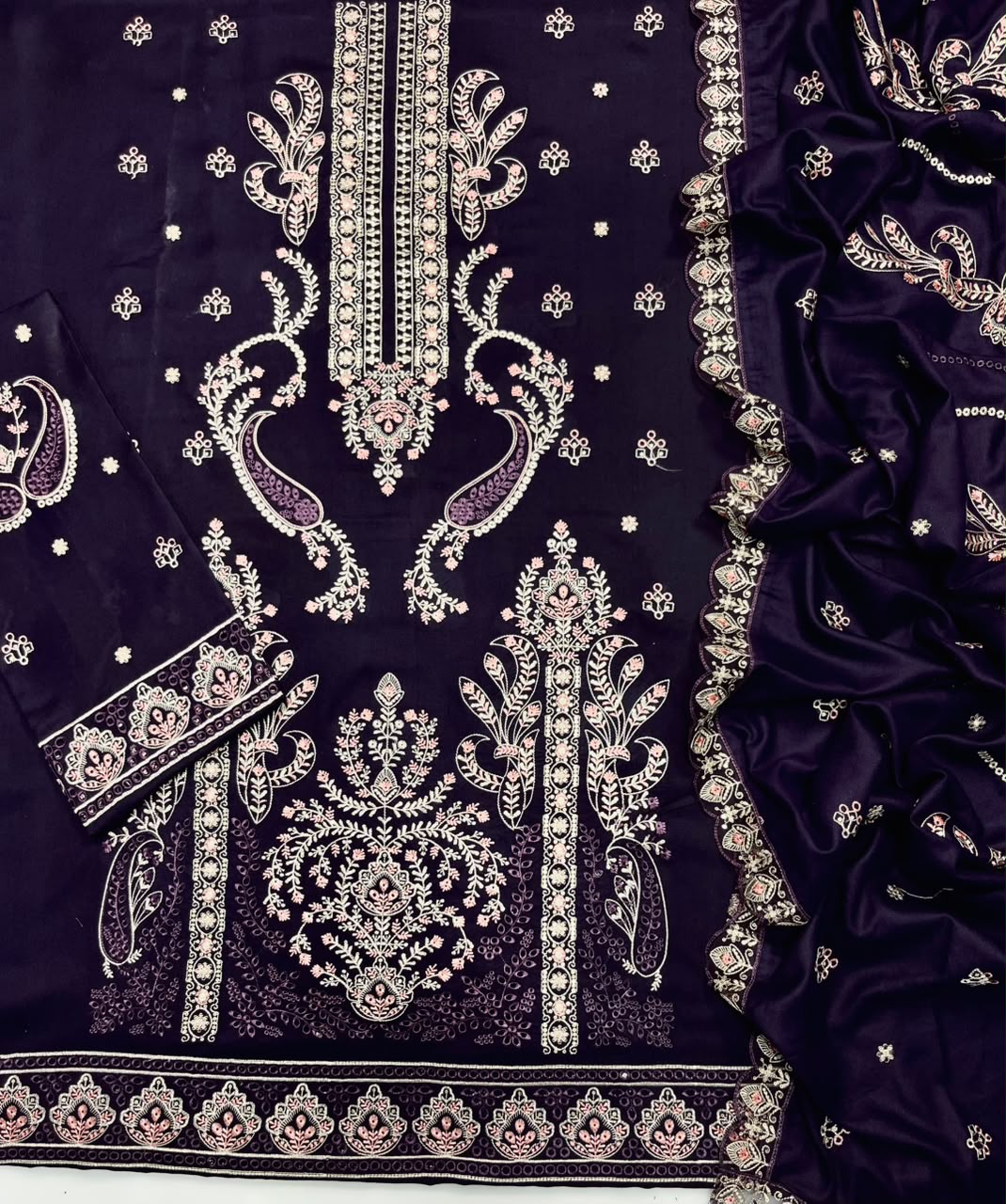 Gul Ahmed 202 Plumn Heavy Embroidered Dhanak 3PC- Unstitched