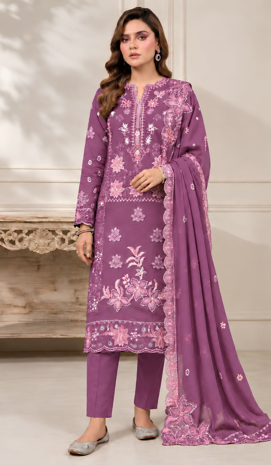 Asim Jofa 203- Heavy Embroidery Dhanak 3pc - Unstitched