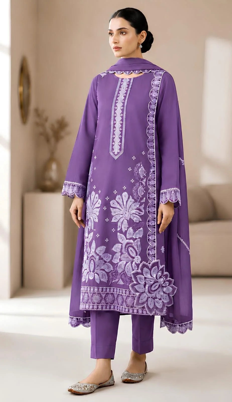 Etnic 205- Heavy Embroidery Dhanak 3pc - Unstitched