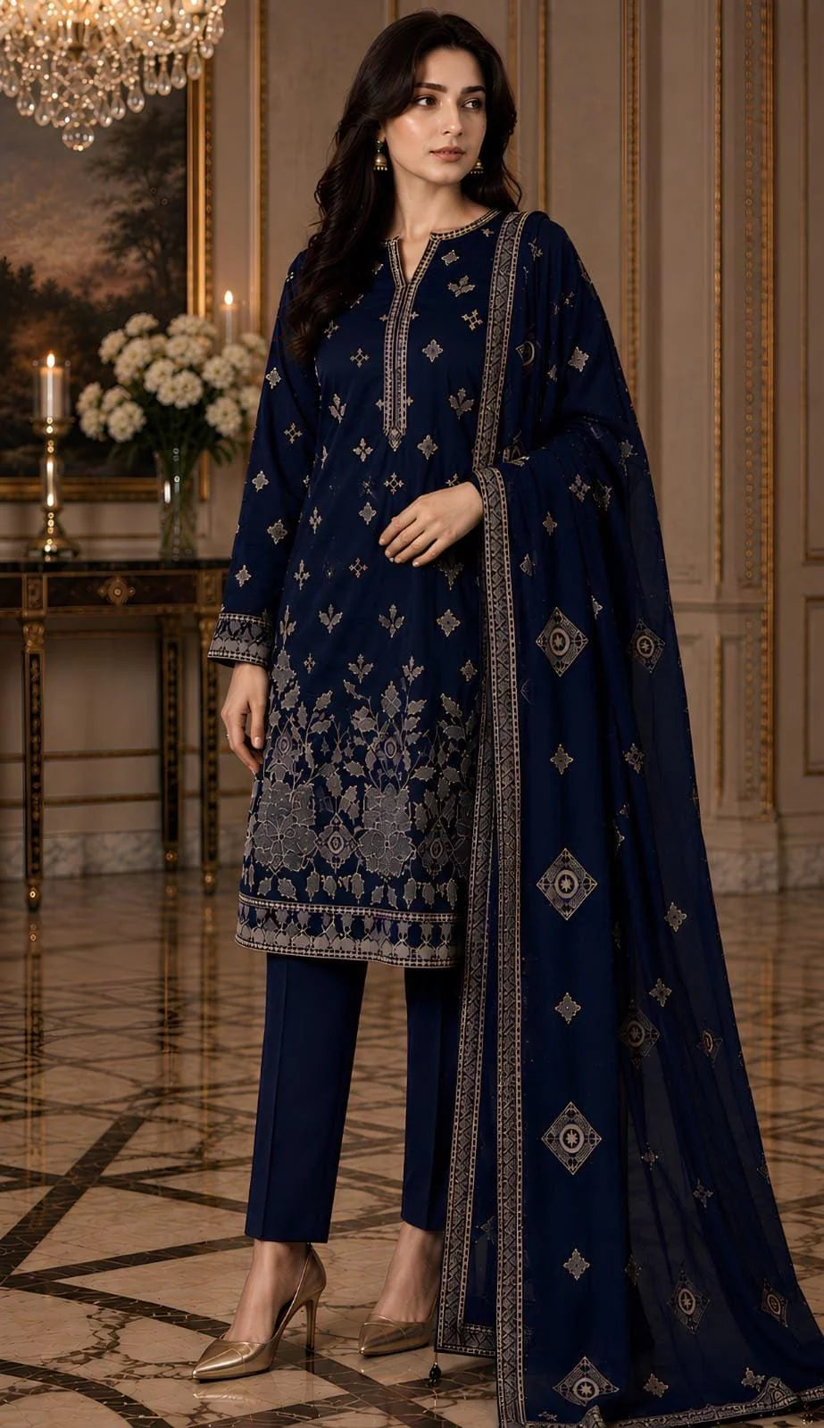 Iznik 206 Heavy Embroidered Dhanak 3pc - Unstitched