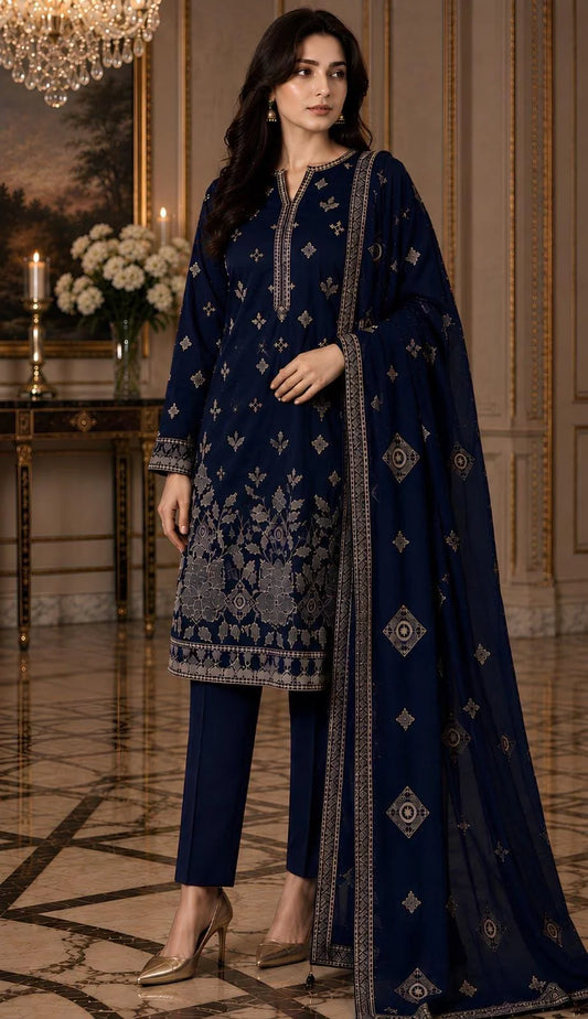 Iznik 206 Heavy Embroidered Dhanak 3pc - Unstitched