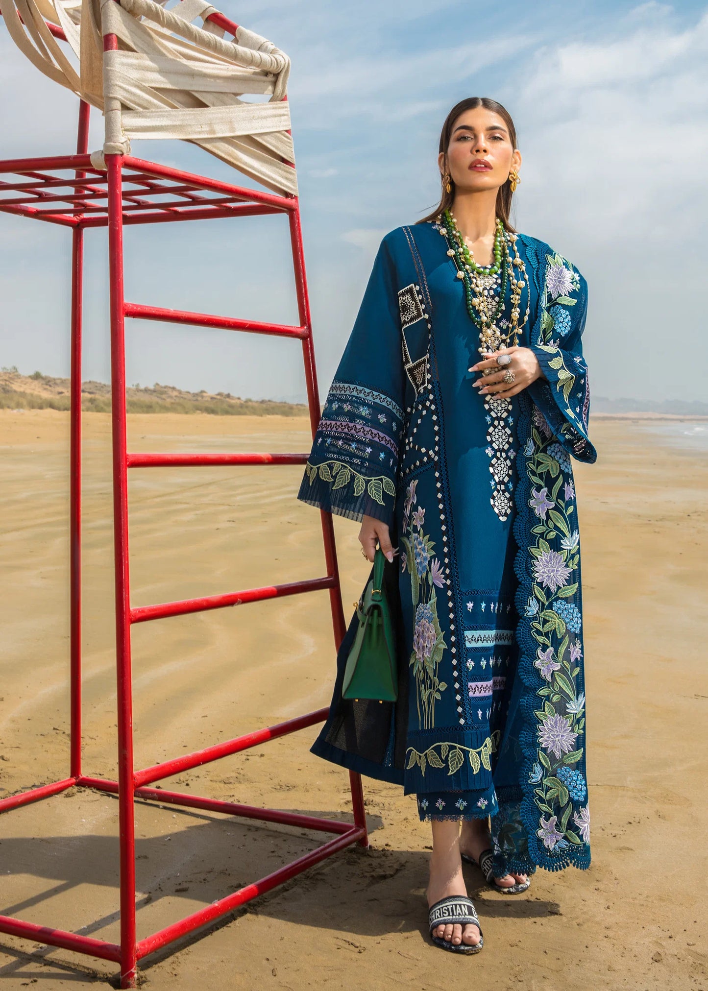 Crimson 210 Zinc Blue- Dhanak Heavy Emroidered 3PC- Unstitched