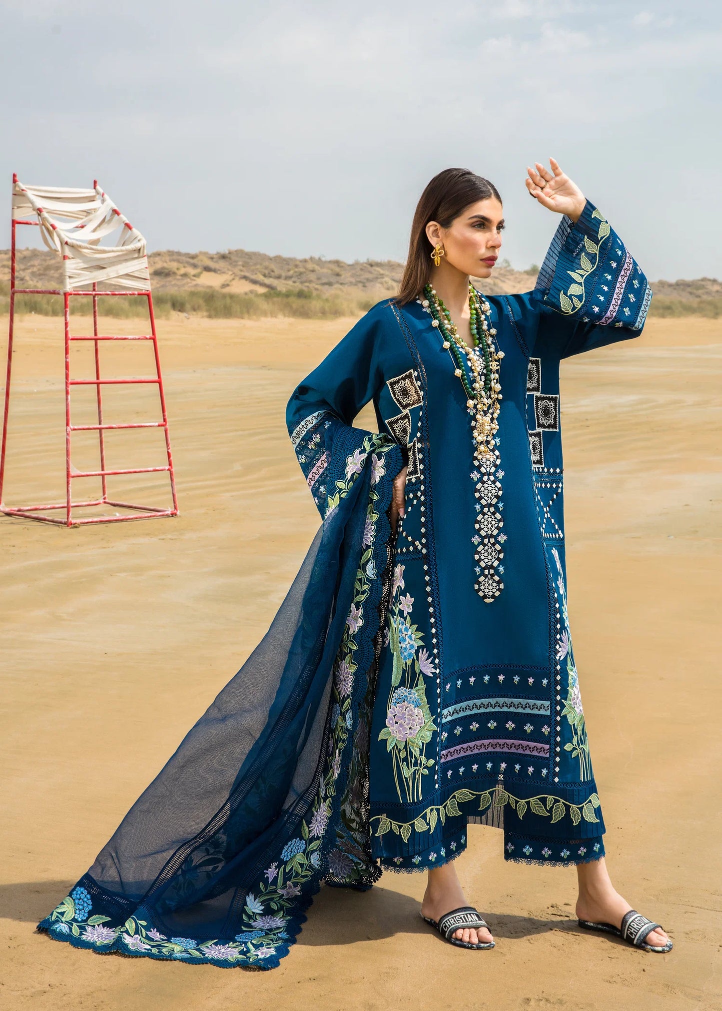 Crimson 210 Zinc Blue- Dhanak Heavy Emroidered 3PC- Unstitched