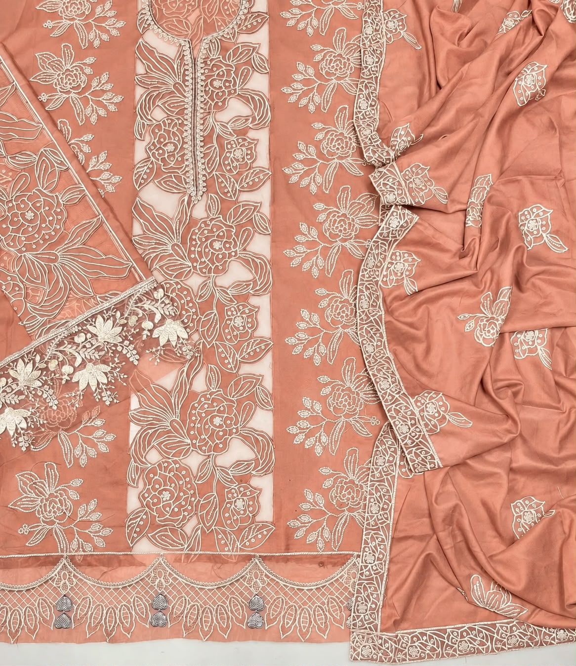Maria B 213 Peach Heavy Embroidered Dhanak 3pc - Unstitched