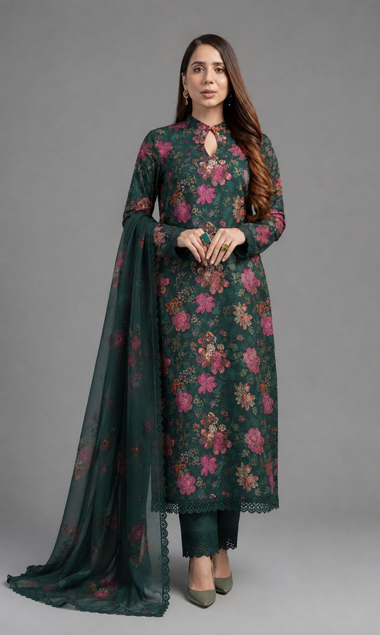 Bareeze 214 Heavy Embroidered Dhanak 3pc - Unstitched