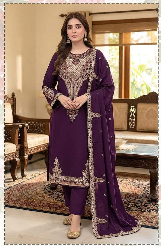 Maria B 2169 Heavy Embroidered Dhanak 3PC - Unstitched