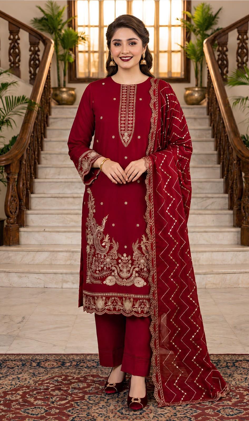 Charizma 218 Heavy Embroidered Dhanak 3PC - Unstitched