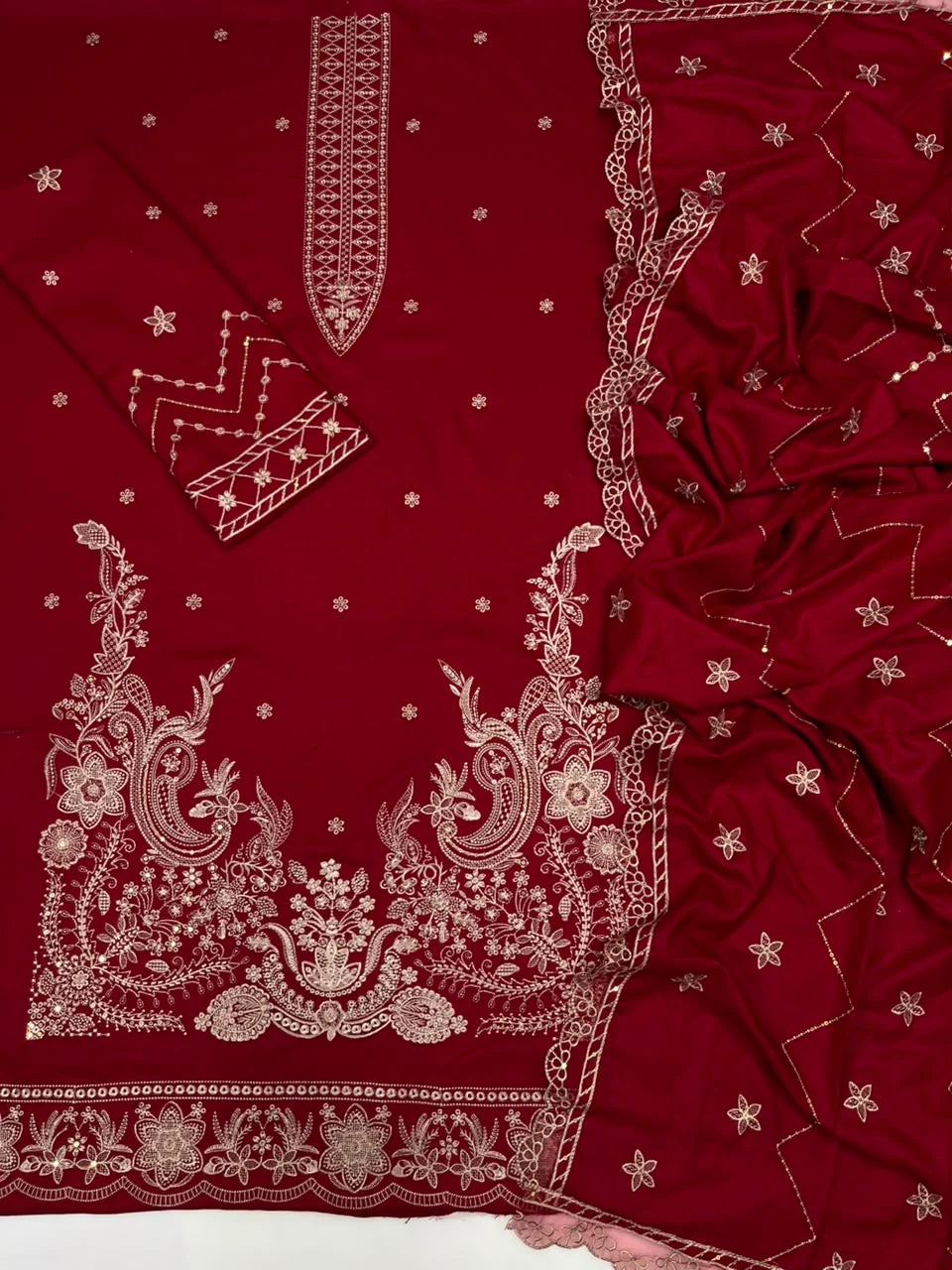 Charizma 218 Heavy Embroidered Dhanak 3PC - Unstitched