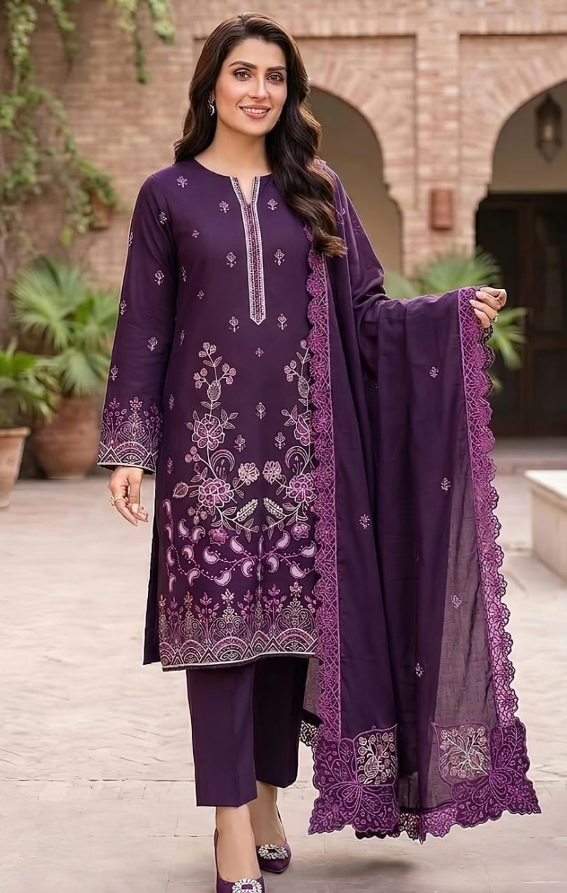 Maria B 2197 Heavy Embroidered Dhanak 3pc - Unstitched
