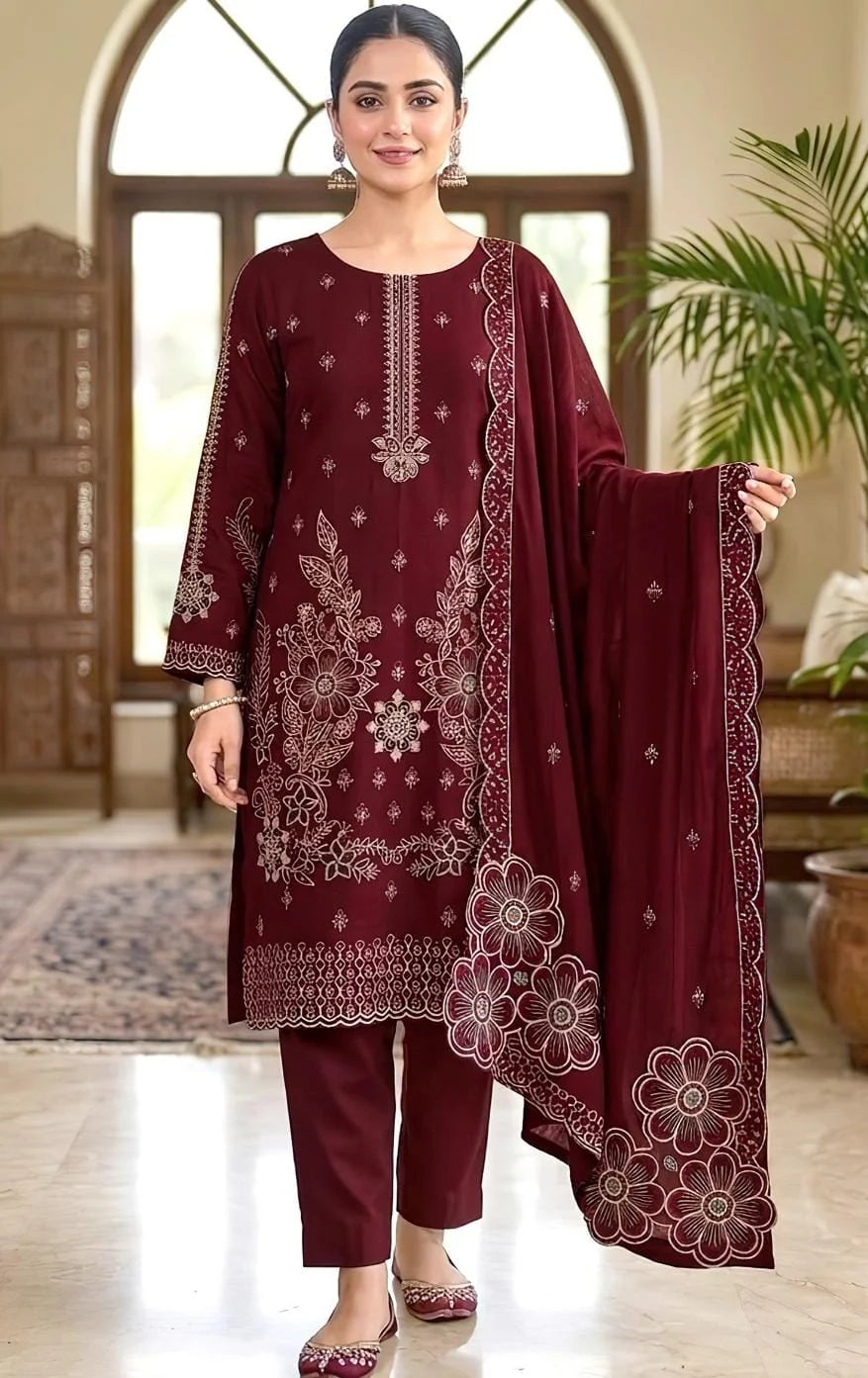 Maria B 2199 Heavy Embroidered Dhanak 3PC - Unstitched