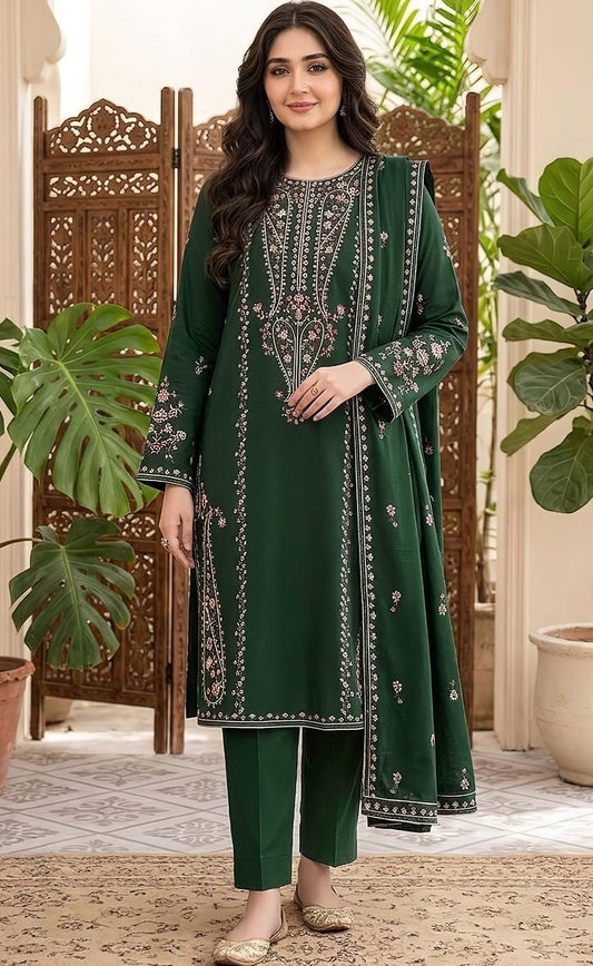Batik 2213 Embroidered Dhanak 3PC- Unstitched