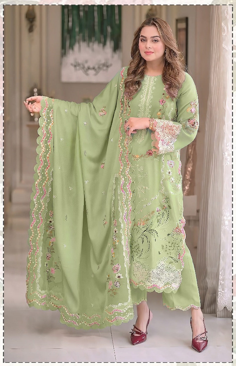 Aneela's 2227 Heavy Embroidered Dhanak 3pc - Unstitched