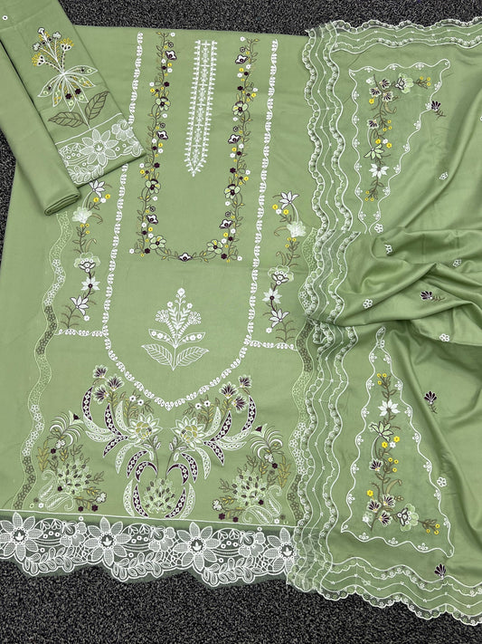 Aneela's 2227 Heavy Embroidered Dhanak 3pc - Unstitched