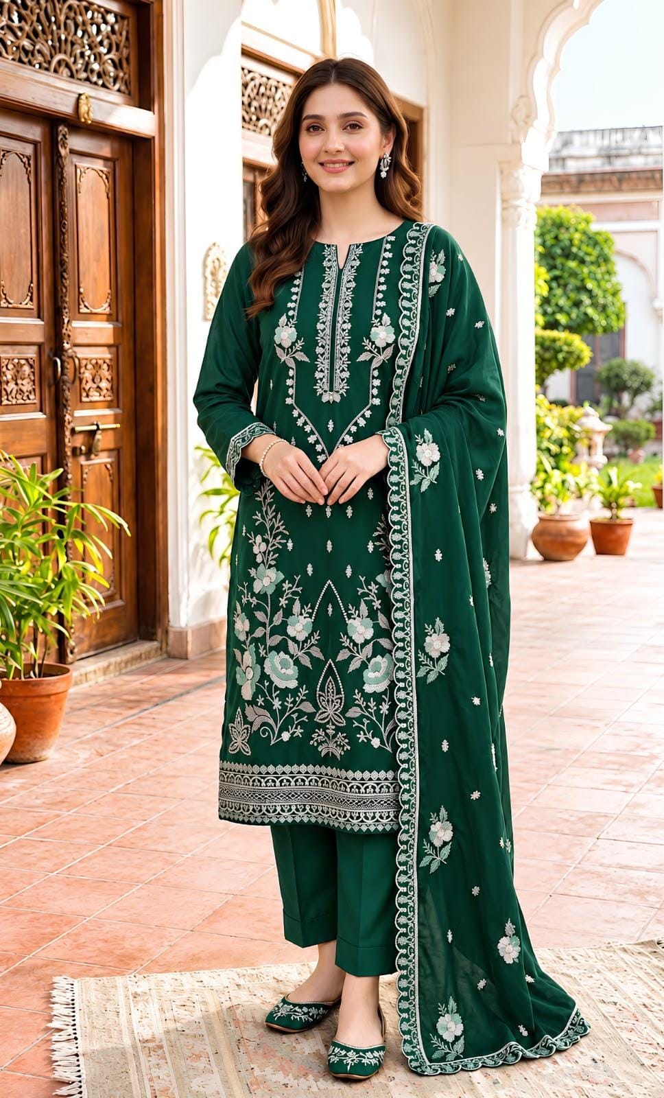 Bareeze 222 Green Heavy Embroidered Dhanak 3pc
