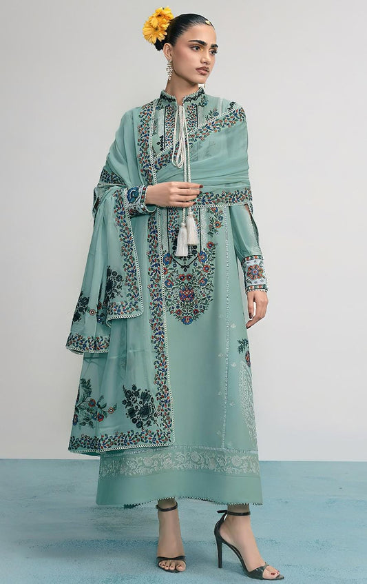 Hussain Rehar Heavy Embroidered Dhanak 3PC - Unstitched