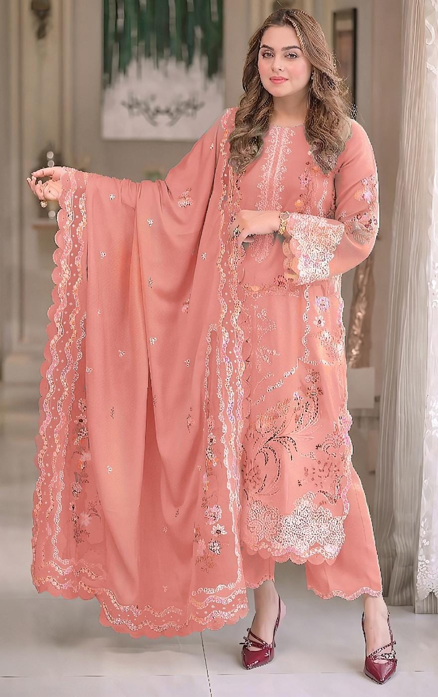 Aneela's 2237 Heavy Embroidery Dhanak 3pc - Unstitched