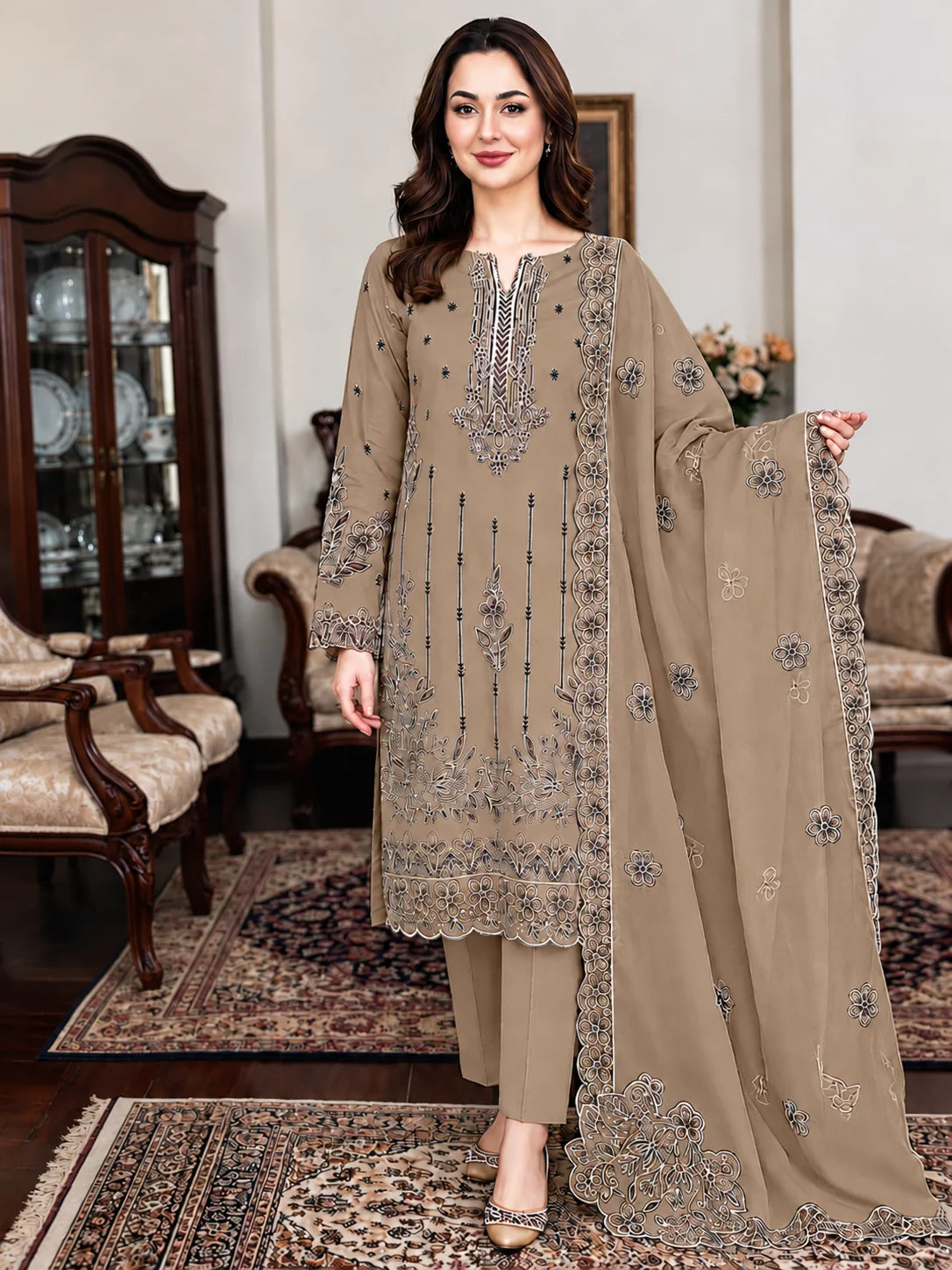 Nakoosh 2295 Heavy Embroidered Dhanak 3pc - Unstitched
