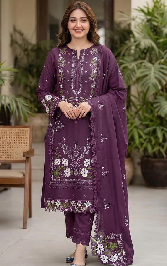 Maria B 2300 Heavy Embroidered Dhanak 3pc - Unstitched