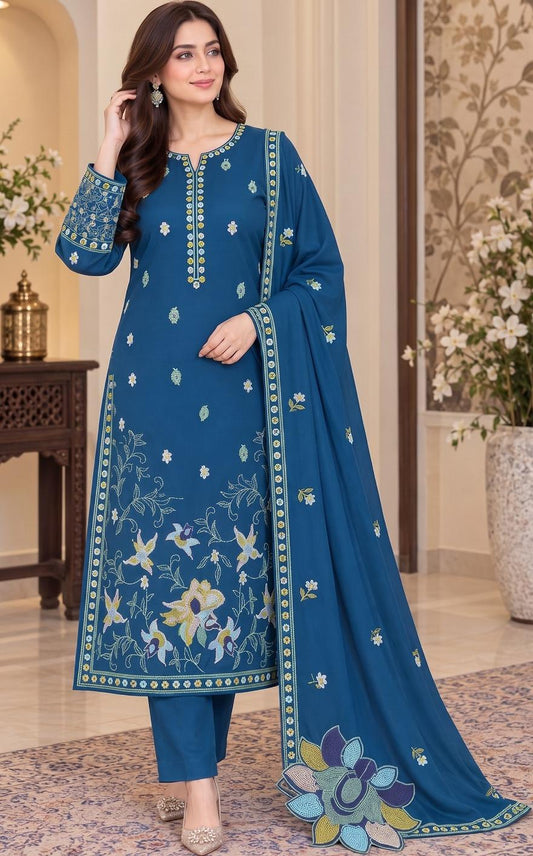 Hussain Rehar 2304 Heavy Embroidered Dhanak 3pc - Unstitched