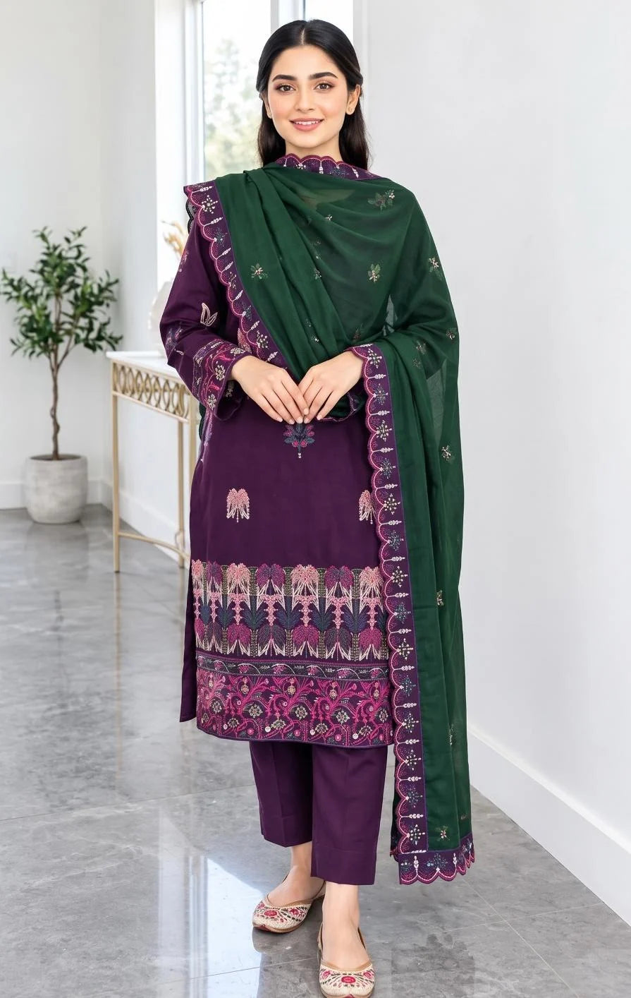 Batik 2329 Heavy Embroidered Dhanak 3pc - Unstitched