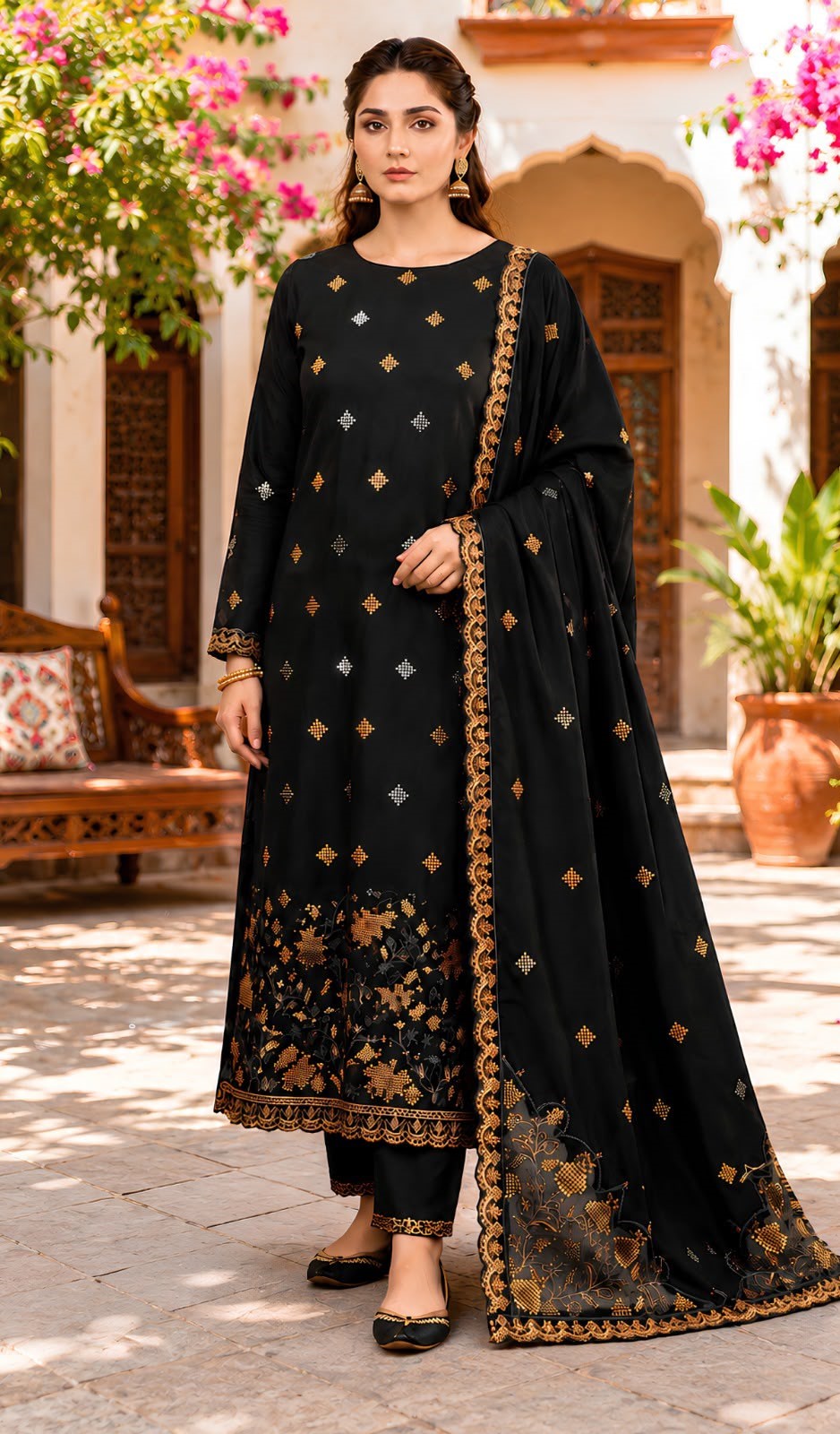 Cross Stitch 233 Heavy Embroidered Dhanak 3PC - Unstitched