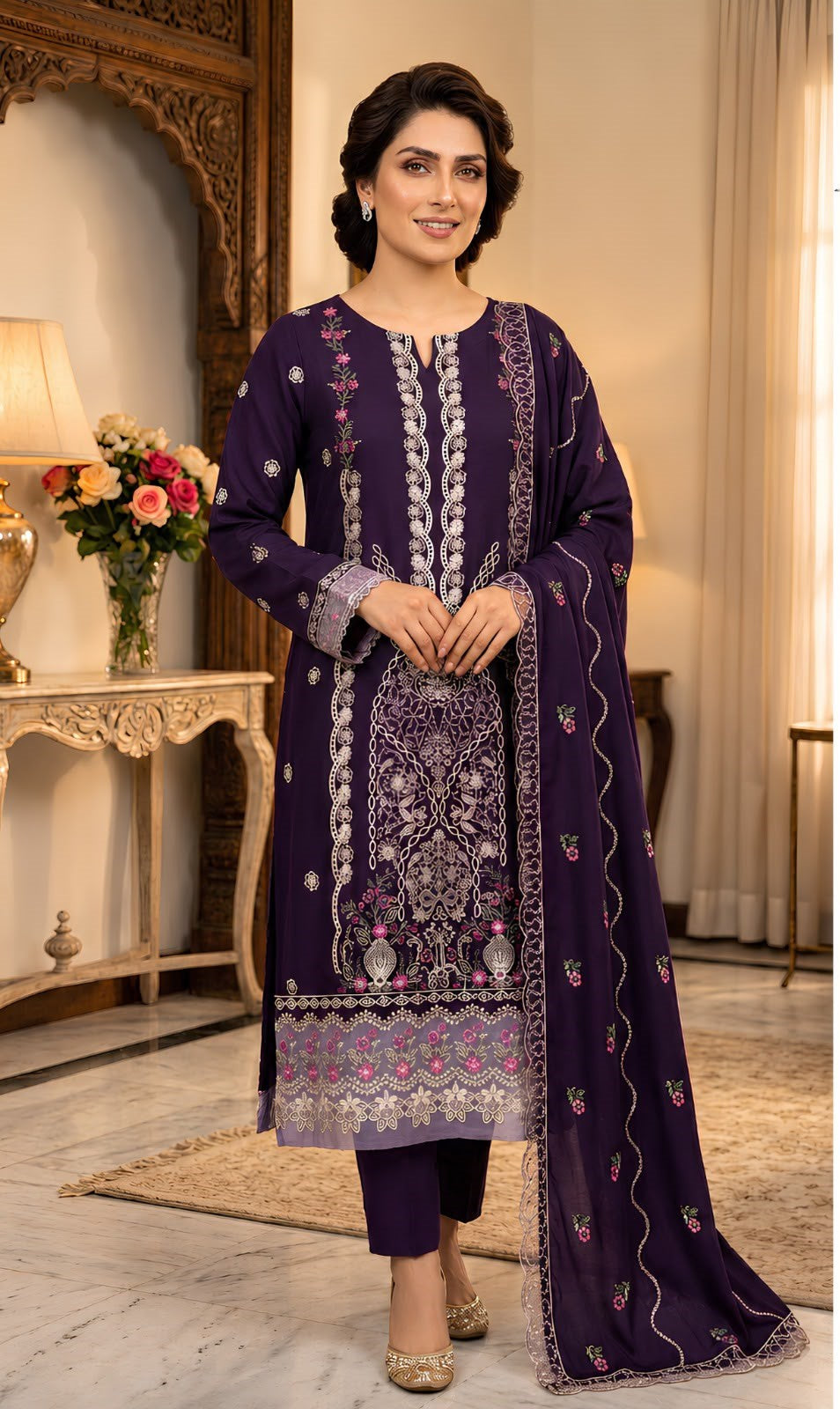 Gul Ahmed 241 Heavy Embroiderd Dhanak 3PC - Unstitched