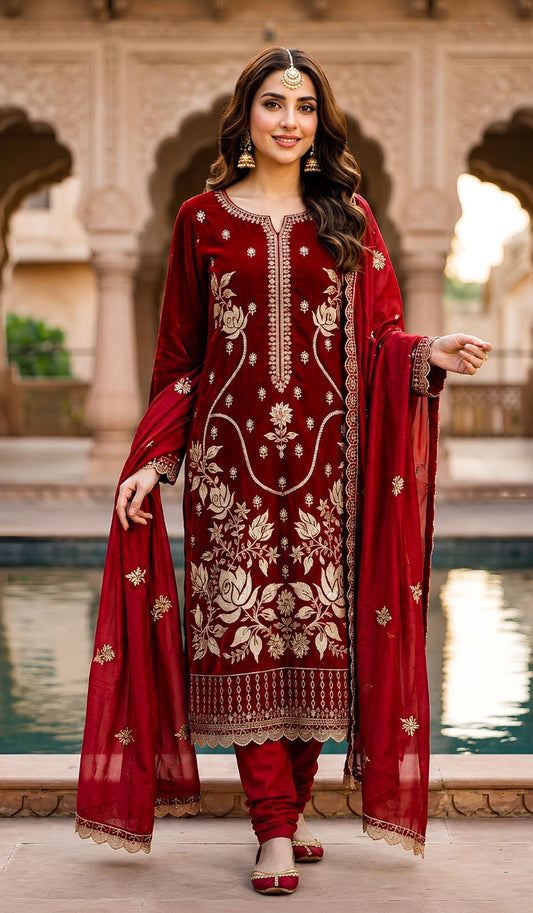 Iznik 242 Heavy Embroidered Dhanak 3PC- Unstitched