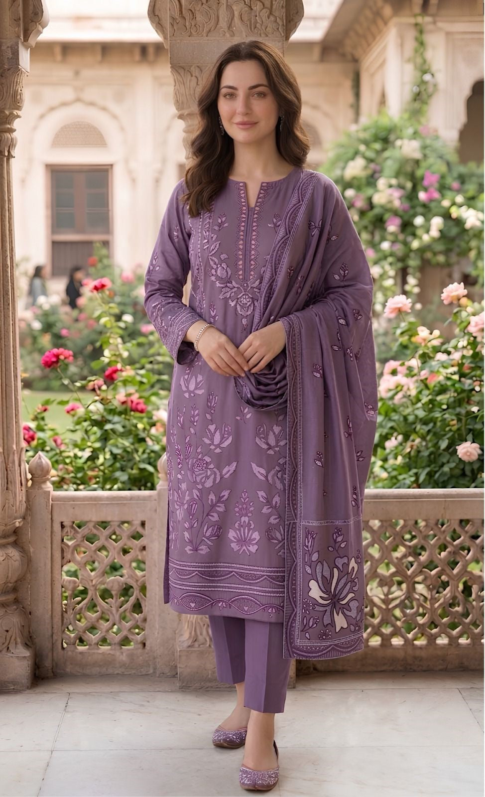 Jazmin 250 Heavy Embroiderd Dhanak 3pc - Unstitched