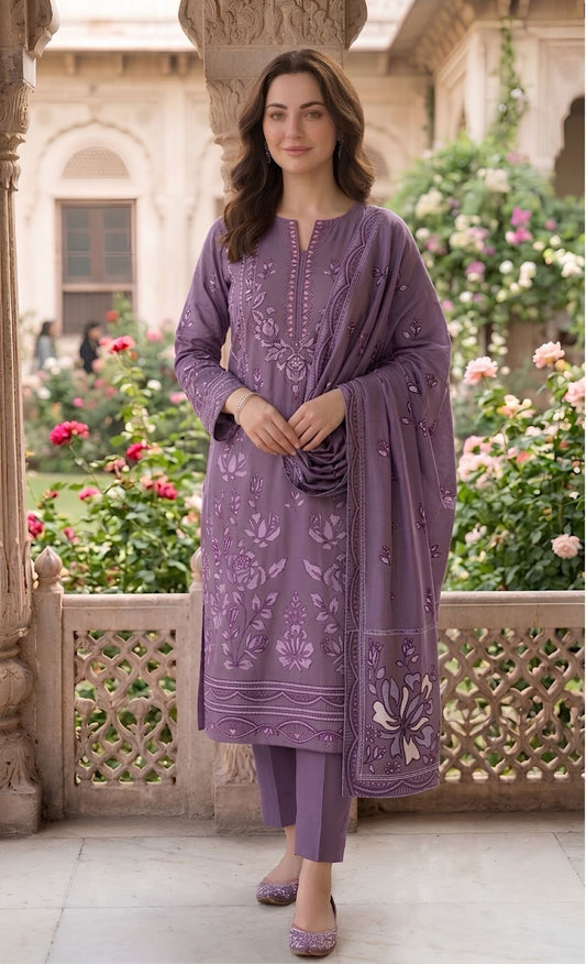 Jazmin 250 Heavy Embroiderd Dhanak 3pc - Unstitched