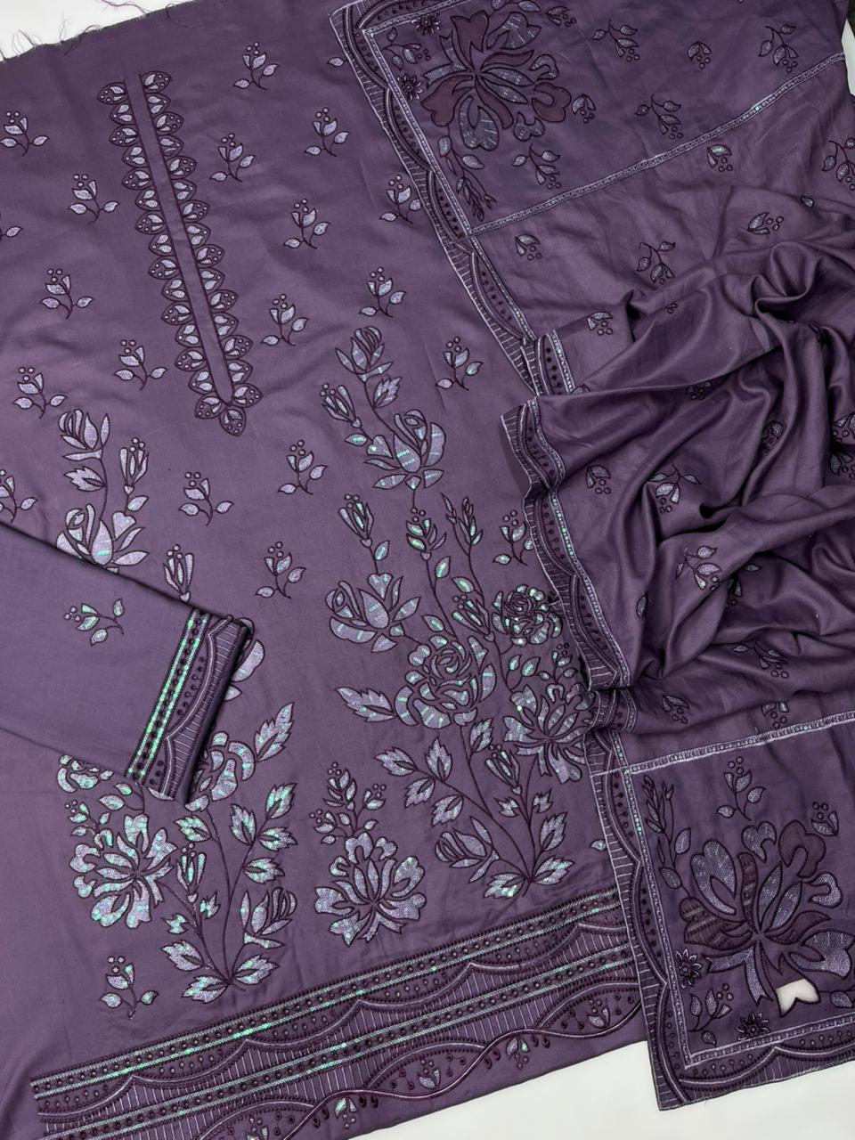 Jazmin 250 Heavy Embroiderd Dhanak 3pc - Unstitched