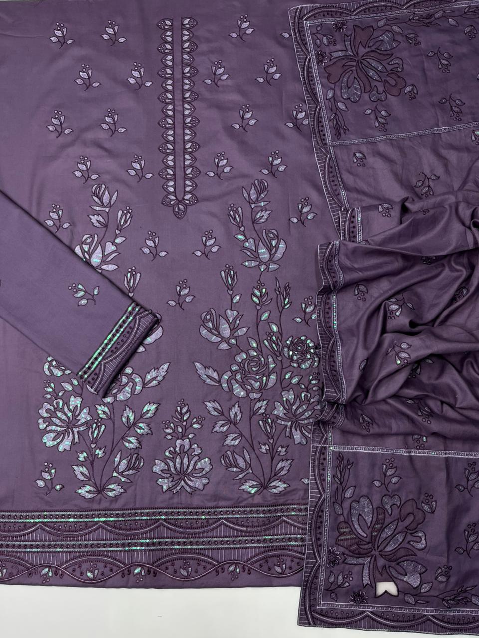 Jazmin 250 Heavy Embroiderd Dhanak 3pc - Unstitched