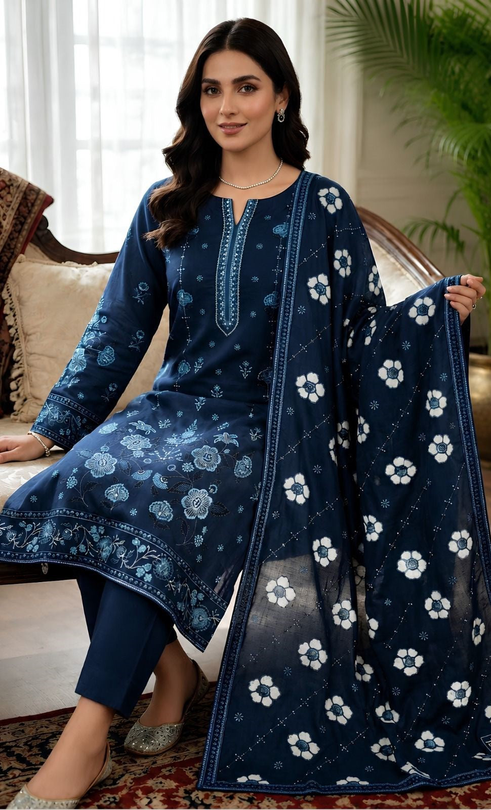 Sapphire 251 Heavy Embroidered Dhanak 3PC - Unstitched