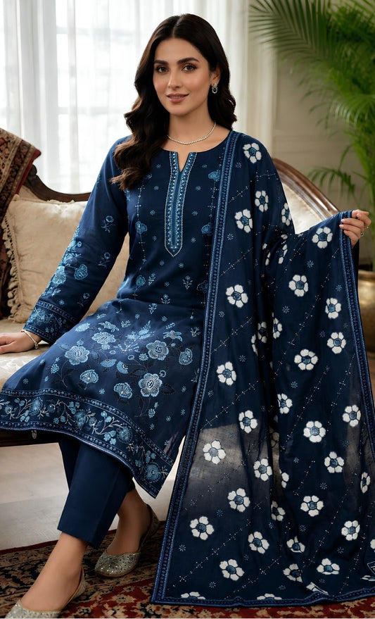Sapphire 251 Heavy Embroidered Dhanak 3PC - Unstitched