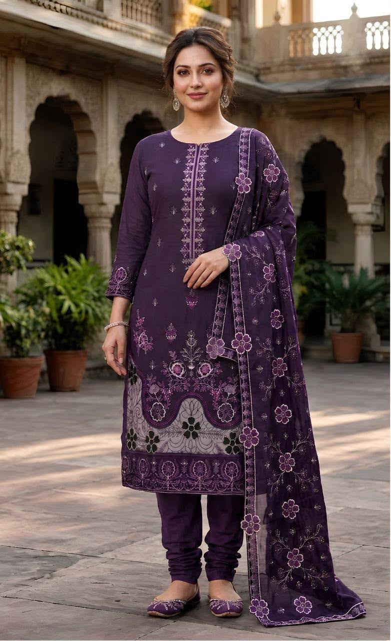 Motifz 252 Heavy Embroidered Dhanak 3pc - Unstitched
