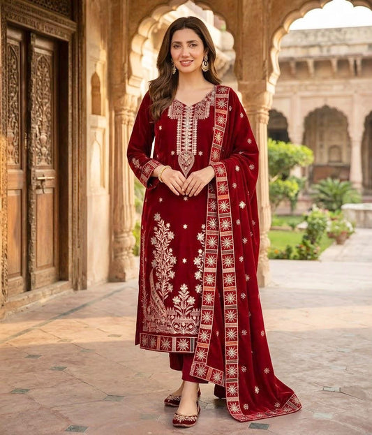 Asim Jofa 261 Heavy Embroidered Dhanak 3pc - Unstitched