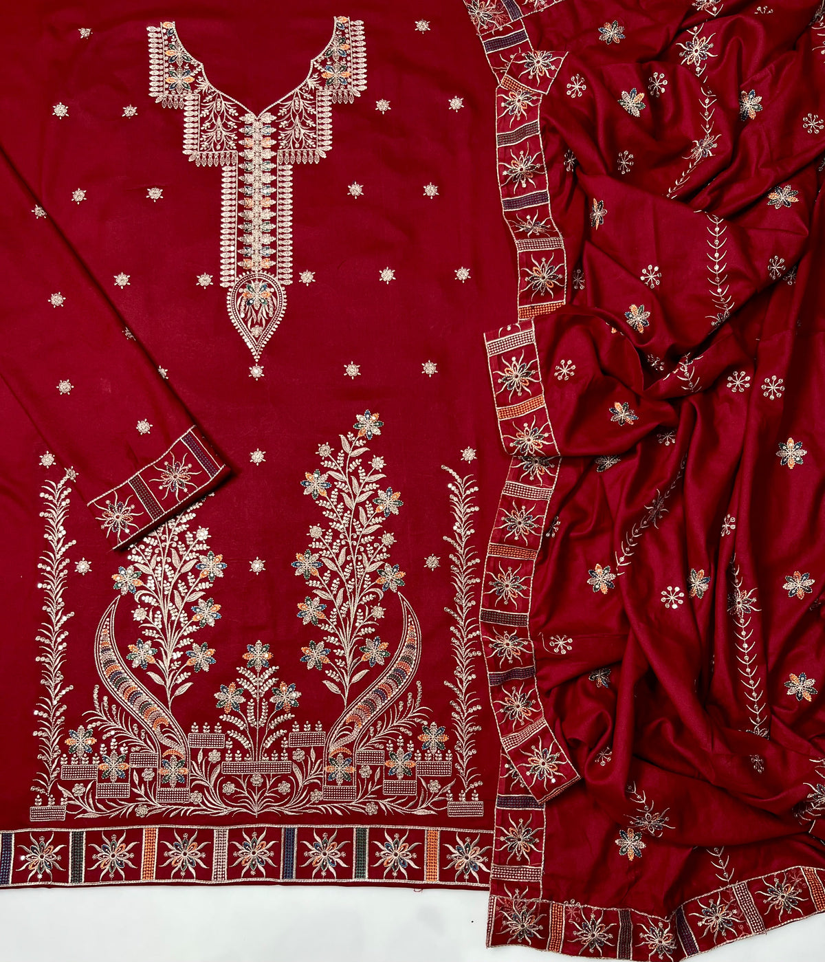 Asim Jofa 261 Heavy Embroidered Dhanak 3pc - Unstitched