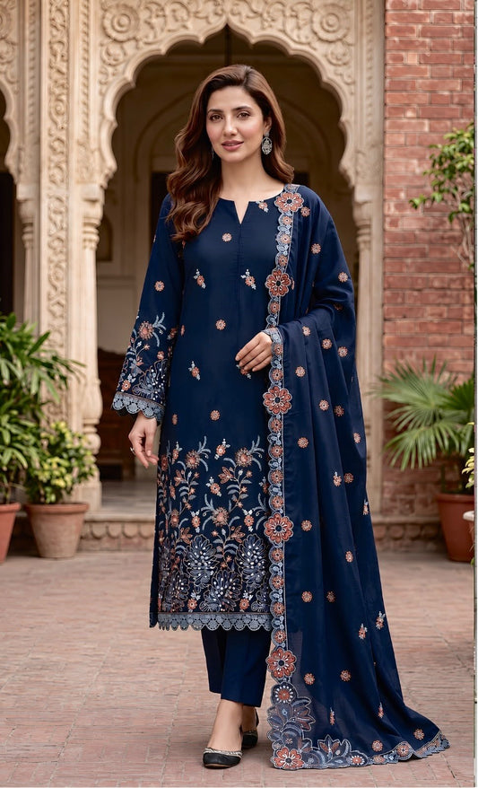 Jazmin 267 Heavy Embroidered Dhanak 3PC - Unstitched