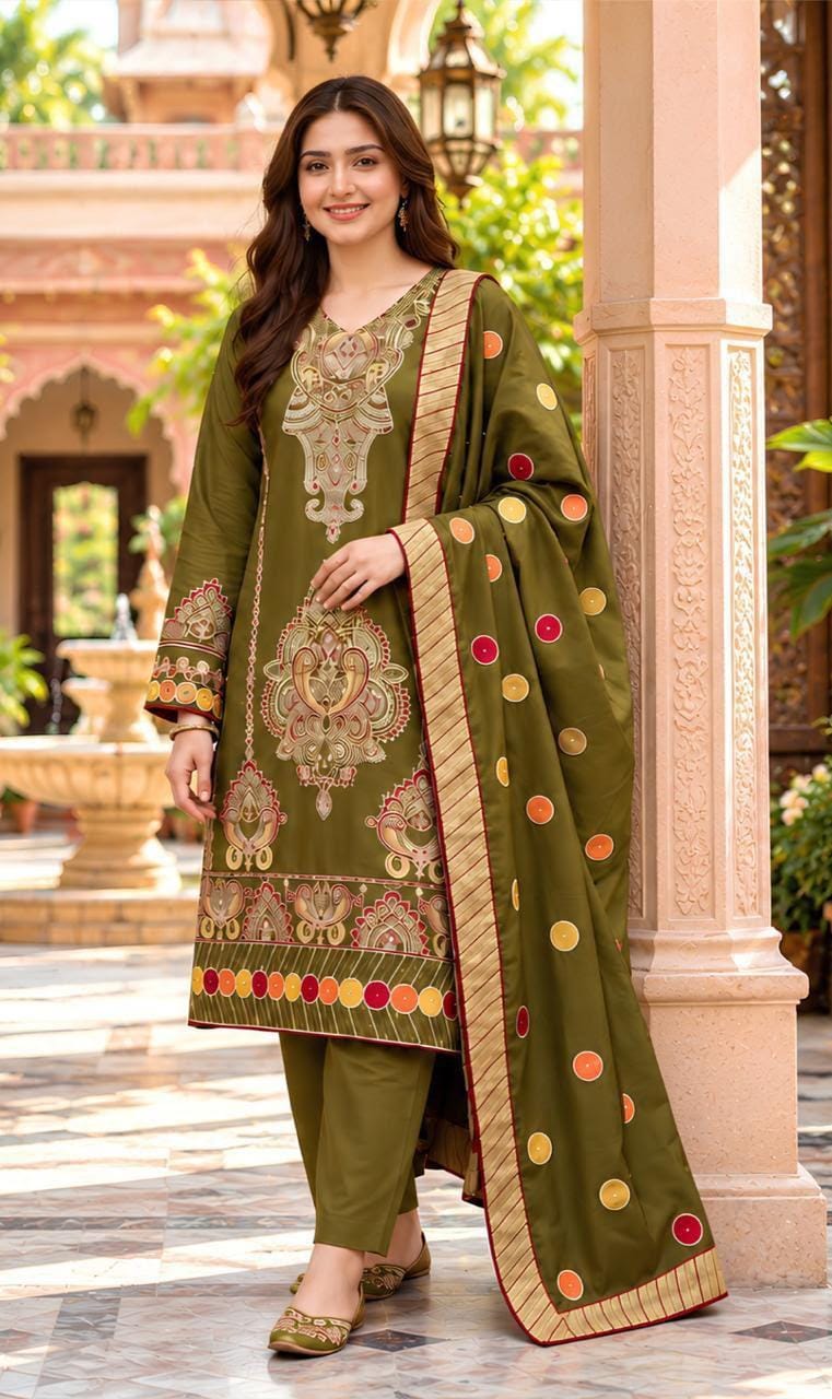 Asim Jofa D-300 Heavy Embroidered Dhanak 3pc - Unstitched