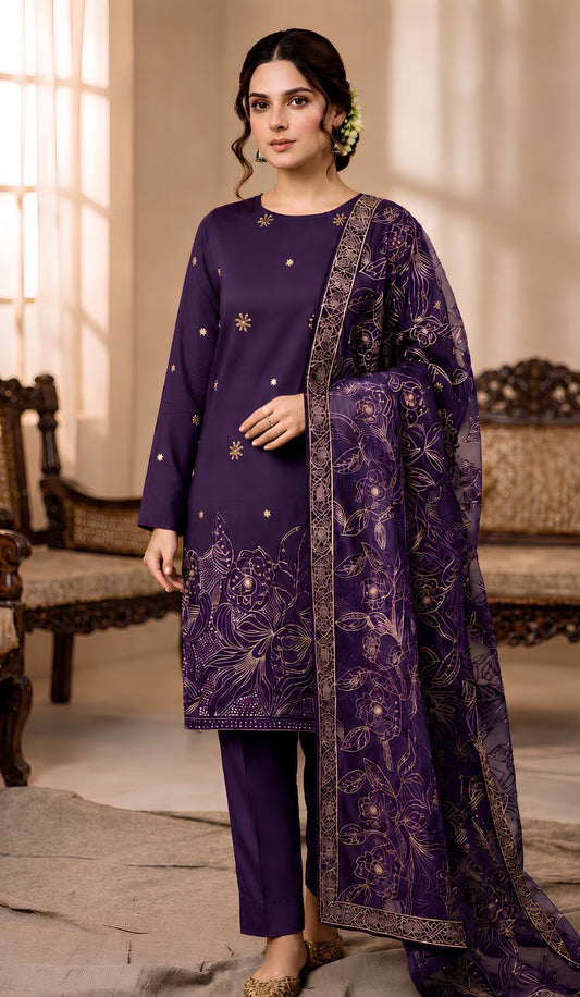 Bareeze 501 Heavy Embroidered Dhanak 3PC- Unstitched