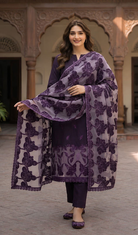 Bareeze 509 Heavy Embroidered Dhanak 3PC - Unstitched