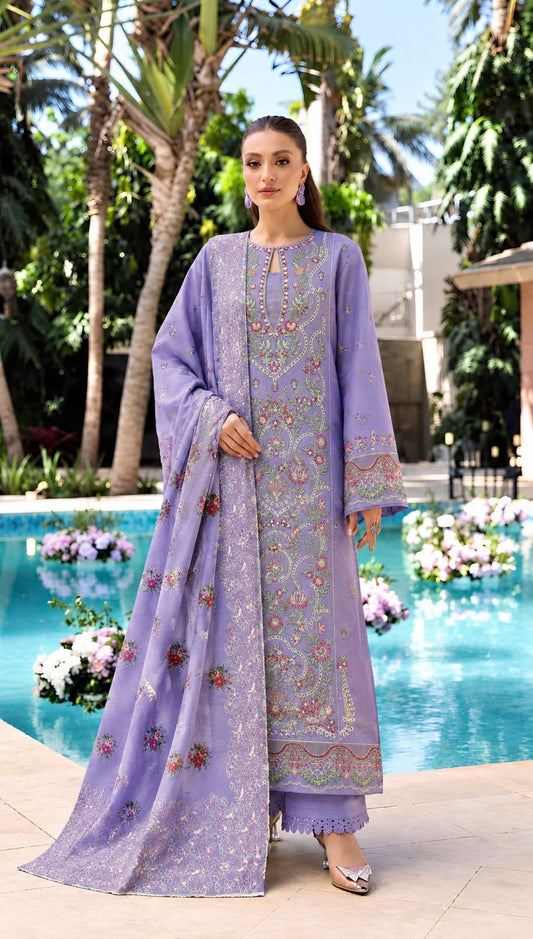 Akbar Aslam 714 Heavy Embroidered Dhanak 3pc - Unstitched